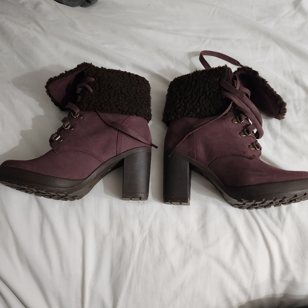 Timberland Camdale Fold Down Purple Heeled Boots - Size 6.5, Genuine Leather - Picture 6 of 10